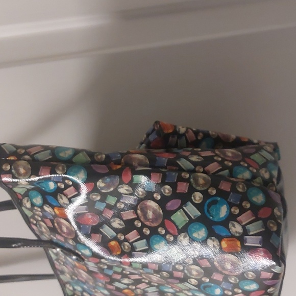 Nine West Black Multi Gemstone Patterned Medium Tote Bag w/ Matching Zip… - Picture 5 of 16